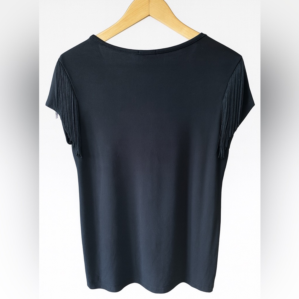 Cache fringe jersey black v-Neck Top shirt - Picture 6 of 8